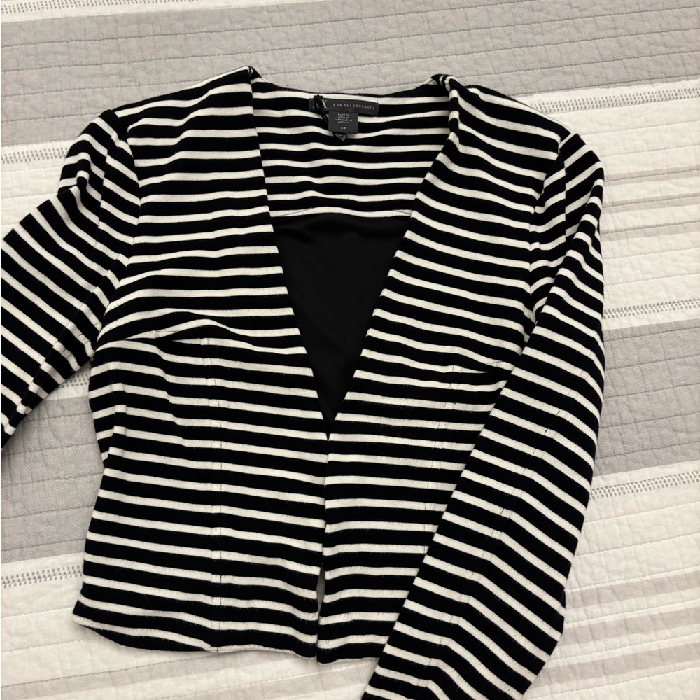 Armani Exchange Jacket | Armani Exchange Striped Fitted Blazer | Black/White